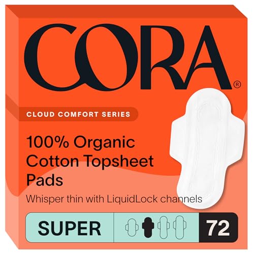 Cora 100 Organic Cotton Topsheet Pad Ultra Thin Period Pad with Wings Super Absorbency UltraAbsorbent Sanitary Pads for Women 72 Count - Image 1